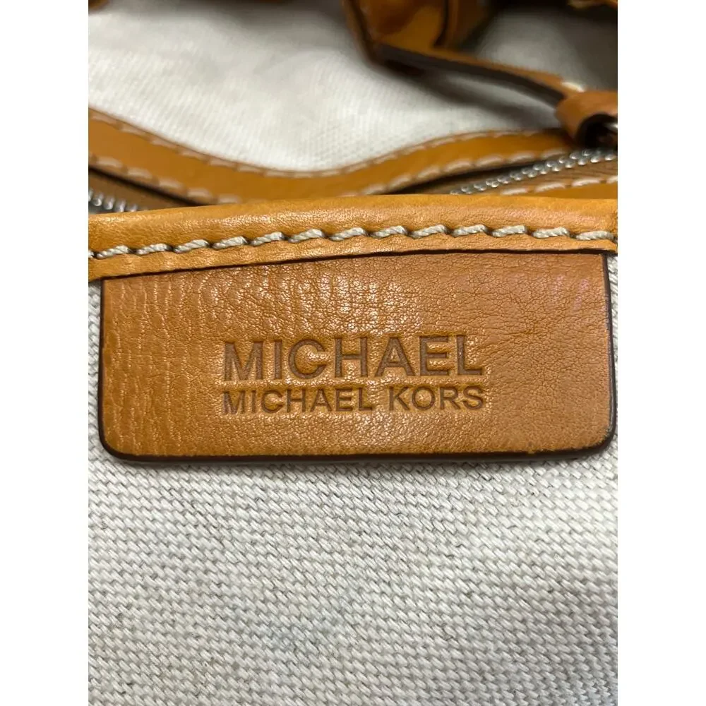 Michael Kors Astor Large Tan Brown Leather Drawstring Tote Bag Stud Detail